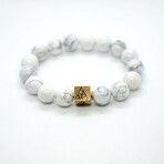 Howlite Bead Bracelet // White + Gold (X-Small (Fits Wrist Sizes 6"-6.5"))