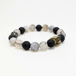 Dragon Veins Agate + Black Agate Bead Bracelet // Black + White + Gold (X-Small (Fits Wrist Sizes 6"-6.5"))