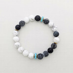 Weathered Agate + Howlite + Turquoise Bead Bracelet // Black + White + Blue (X-Small (Fits Wrist Sizes 6"-6.5"))