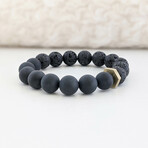 Agate + Lava Bead Bracelet // Black + Gold (X-Small (Fits Wrist Sizes 6"-6.5"))
