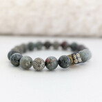 African Bloodstone + African Turquoise Bead Bracelet // Olive + Brass (X-Small (Fits Wrist Sizes 6"-6.5"))