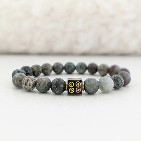 African Bloodstone + African Turquoise Bead Bracelet // Olive + Brass (X-Small (Fits Wrist Sizes 6"-6.5"))