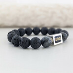 Labradorite + Lava Bead Bracelet // Black + Gray + Silver (X-Small (Fits Wrist Sizes 6"-6.5"))