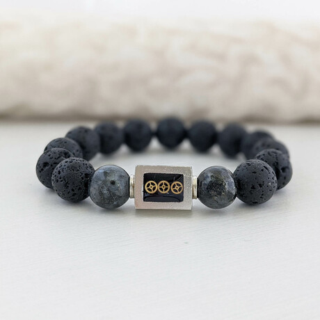 Labradorite + Lava Bead Bracelet // Black + Gray + Silver (X-Small (Fits Wrist Sizes 6"-6.5"))