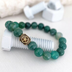 Striped Agate Bead Bracelet // Green + White + Gold (X-Small (Fits Wrist Sizes 6"-6.5"))