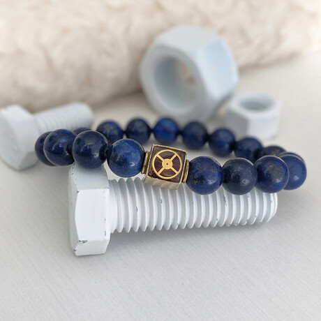 Lapis Lazuli Bead Bracelet // Blue + Brass (X-Small (Fits Wrist Sizes 6"-6.5"))