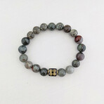 African Bloodstone + African Turquoise Bead Bracelet // Olive + Brass (X-Small (Fits Wrist Sizes 6"-6.5"))