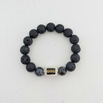 Labradorite + Lava Bead Bracelet // Black + Gray + Silver (X-Small (Fits Wrist Sizes 6"-6.5"))