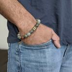 African Bloodstone + African Turquoise Bead Bracelet // Olive + Brass (X-Small (Fits Wrist Sizes 6"-6.5"))