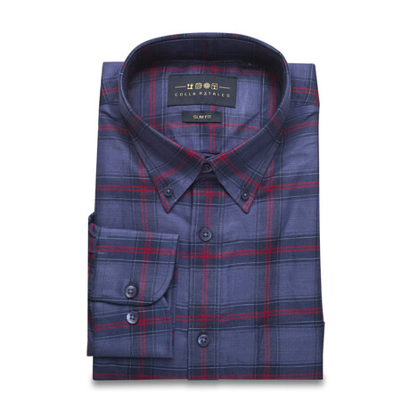Checkered Pocket Button-Up Shirt // Red + Blue (S)