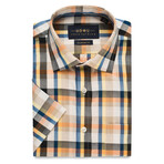 Checkered Button-Up Shirt // Orange + Blue (S)