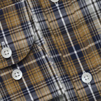 Checkered Pocket Button-Up Shirt // Mustard + Navy + White (L)