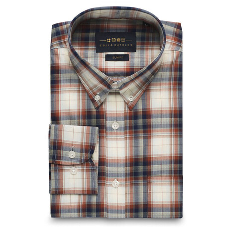 Checkered Pocket Button-Up Shirt // Cream + Red (S)