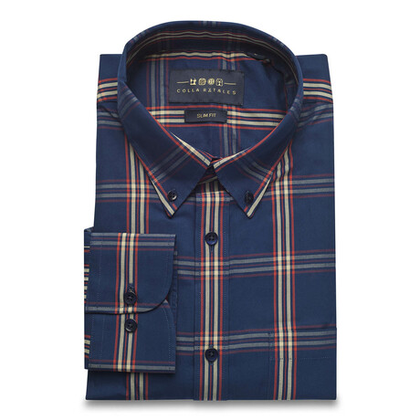 Checkered Pocket Button-Up Shirt // Dark Blue (M)