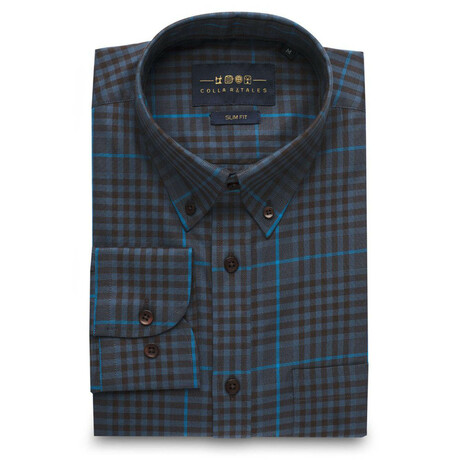 Checkered Pocket Button-Up Shirt // Dark Gray + Blue (S)