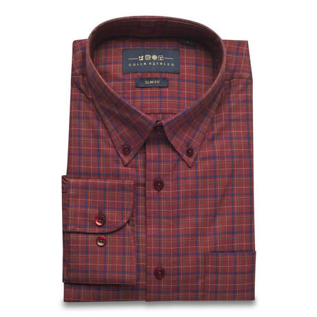 Checkered Pocket Button-Up Shirt // Brown + Navy (S)