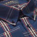 Checkered Pocket Button-Up Shirt // Dark Blue (M)