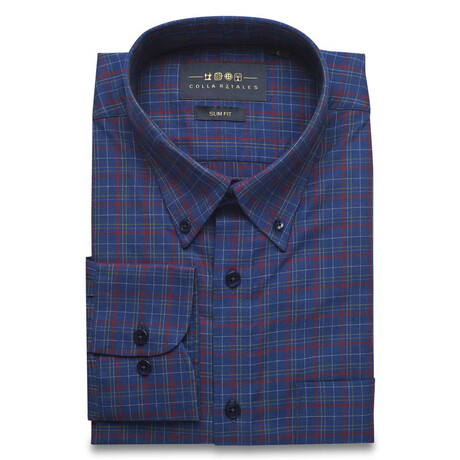 Checkered Pocket Button-Up Shirt // Blue + Red (S)