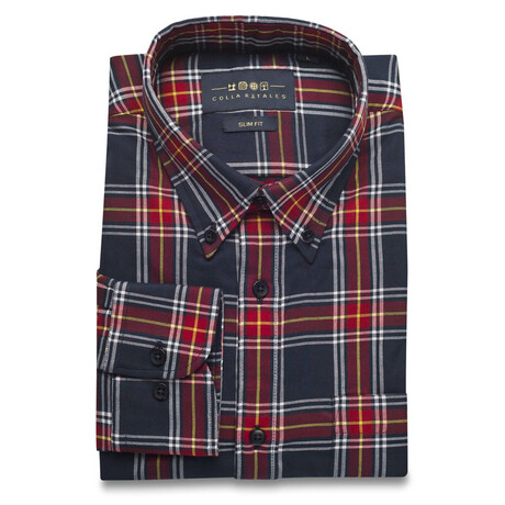 Checkered Pocket Button-Up Shirt // Red + Navy (S)