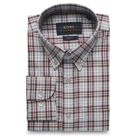 Checkered Pocket Button-Up Shirt // Light Gray + Maroon (S)