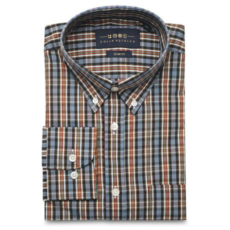 Checkered Pocket Button-Up Shirt // Black + Lavender + Orange (S)