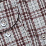 Checkered Pocket Button-Up Shirt // Light Gray + Maroon (M)