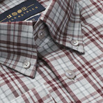 Checkered Pocket Button-Up Shirt // Light Gray + Maroon (M)