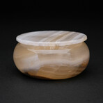 Genuine Round Brown Banded Onyx Box + Lid
