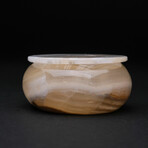 Genuine Round Brown Banded Onyx Box + Lid