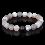 Gray Matte Agate + Matte Onyx Stone Stretch Bracelet // 8.25"