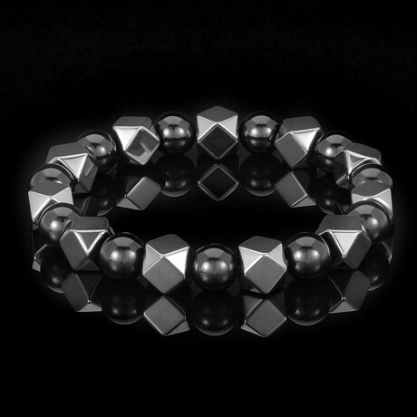 Onyx + Hematite Stone Stretch Bracelet // 8.25"