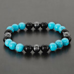 Turquoise + Onyx + Hematite Stone Stretch Bracelet // 9"