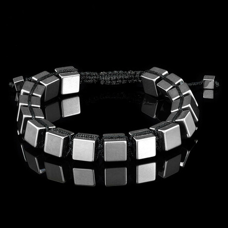 Silver Plated Hematite 8mm Cube Stone Adjustable Bracelet // 8"