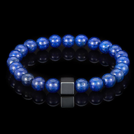Lapis Lazuli + Hematite Cube Stone Stretch Bracelet // 8"