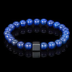 Lapis Lazuli + Hematite Cube Stone Stretch Bracelet // 8"
