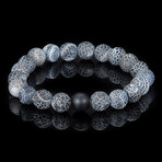 Weathered Agate + Matte Onyx Stone Stretch Bracelet // 8.25"