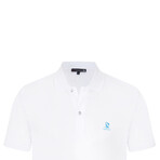 Austin Polo Shirt // White + Turquoise (M)