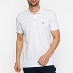 Austin Polo Shirt // White + Turquoise (XL)