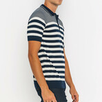Bold Striped Short Sleeve Polo Shirt // Navy + Ecru (3XL)
