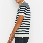 Bold Striped Short Sleeve Polo Shirt // Ecru + Navy (L)