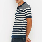 Bold Striped Short Sleeve Polo Shirt // Navy + Ecru (2XL)