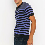 Bold Striped Short Sleeve Polo Shirt // Black + Lilac (M)