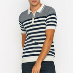 Bold Striped Short Sleeve Polo Shirt // Ecru + Navy (S)