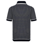 Striped V-Neck Short Sleeve Polo Shirt // Navy + Ecru (S)