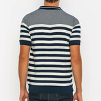 Bold Striped Short Sleeve Polo Shirt // Navy + Ecru (2XL)