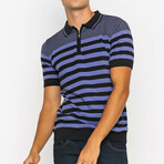Bold Striped Short Sleeve Polo Shirt // Black + Lilac (S)