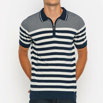 Brian Polo Shirt // Navy + Ecru (XL)