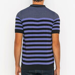 Bold Striped Short Sleeve Polo Shirt // Black + Lilac (3XL)