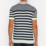 Bold Striped Short Sleeve Polo Shirt // Ecru + Navy (M)