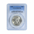 1948 Franklin Half Dollar // PCGS Certified MS65 FBL // Deluxe Collector's Pouch